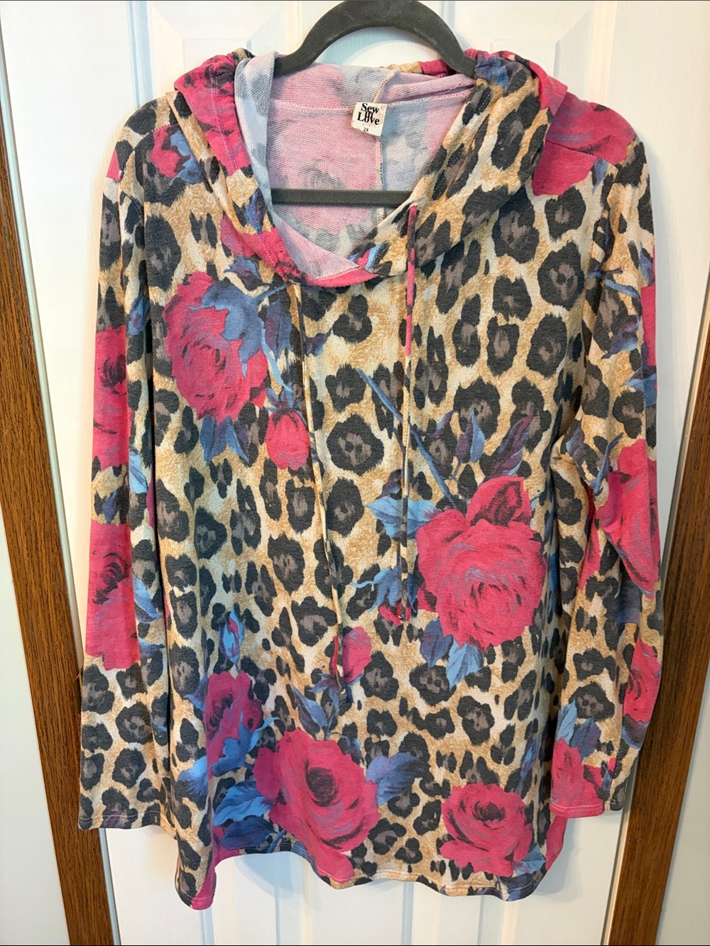 Sew In Love Pastel Floral & Leopard Pullover Hoodie 2X - Picture 5 of 5